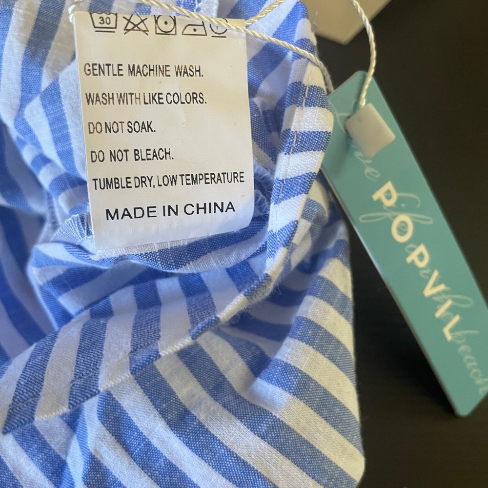 Popvil Womens Striped Oversized Tiered Dress S Blue White Coastal Summer - Picture 7 of 9